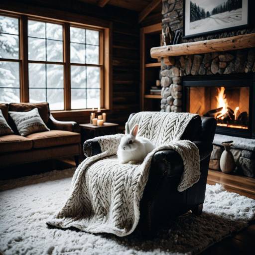 Cozy Rustic Cabin Interior with White Rabbit