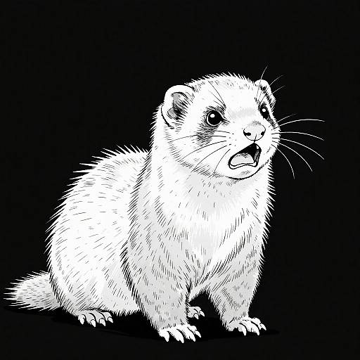 Nervous White Ferret Line Art