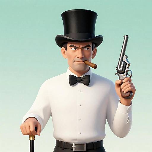 Stern Man in Top Hat with Revolver