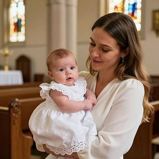 Young Mother Holding Baby at Christening