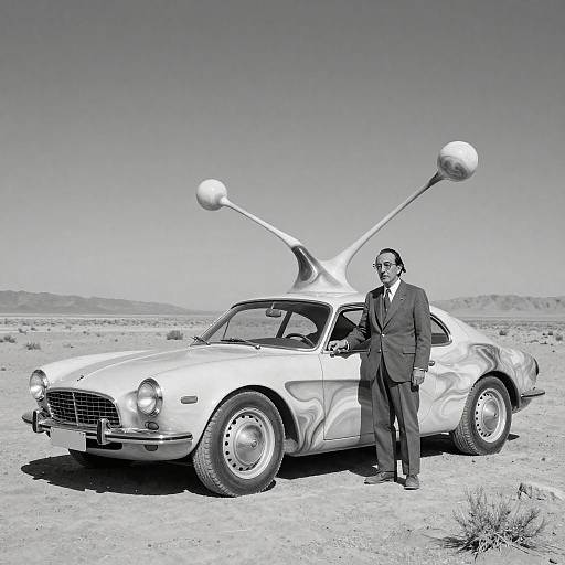 Surrealist Artist Salvador Dalí with Futuristic Car Sculpture