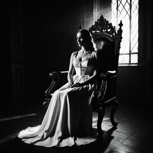 Woman in White Dress on Ornate Throne