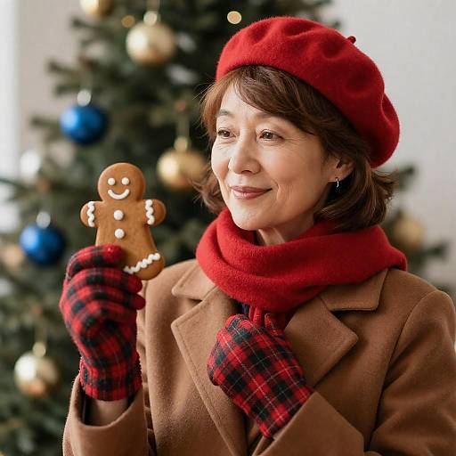 Festive Woman with Gingerbread Cookie