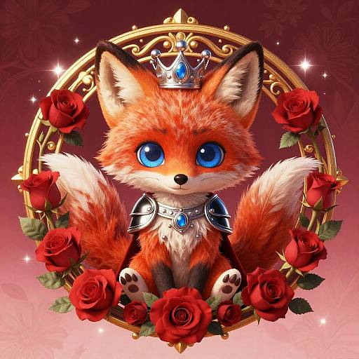 Chibi Red Fox in Art Deco Medallion