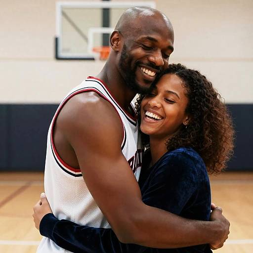 Joyful Embrace on the Basketball Court