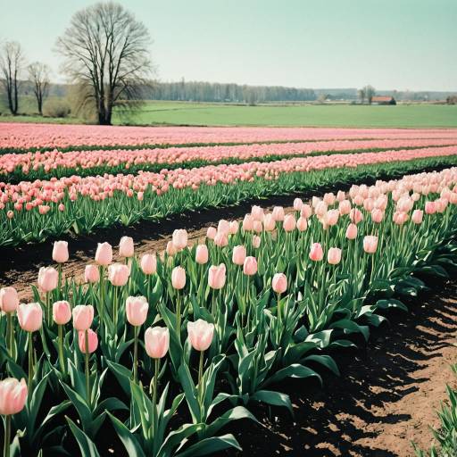 Soft Pink Tulip Fields in Morning Light Soft Pink Tulip Fields in Morning Light