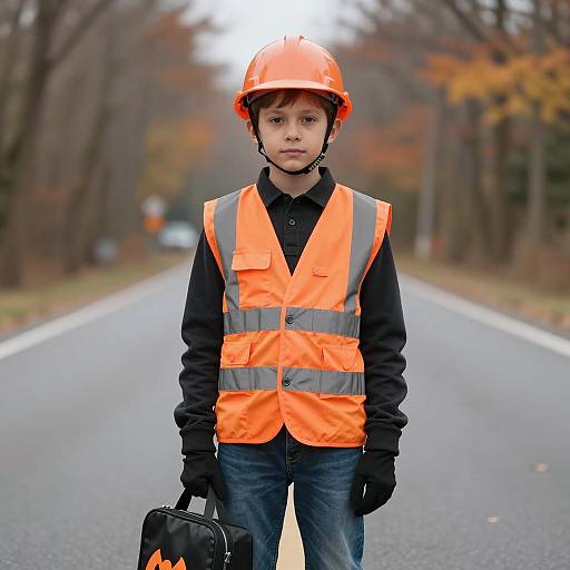 Confident Young Boy in Construction Costume