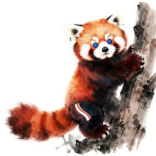 Sumi-e Red Panda Climbing in Sporty Attire