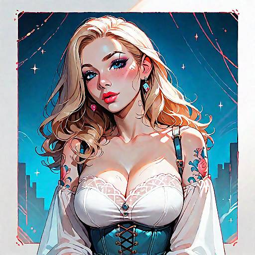 Blonde Woman in Vintage Denim Corset Top