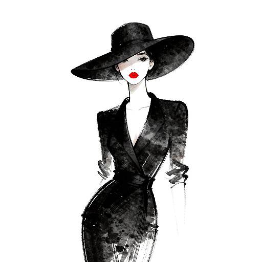 Minimalist Fashion Illustration with Red Lips