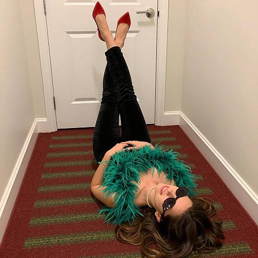 Woman Lying on Carpet with Raised Legs