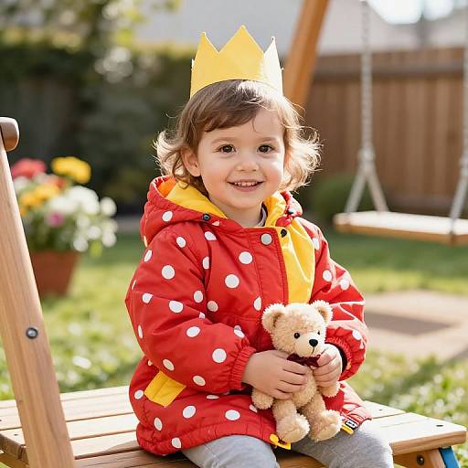 Cheerful Toddler in Polka Dot Coat