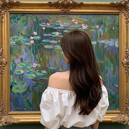 Elegant Woman in Front of Impressionist Art
