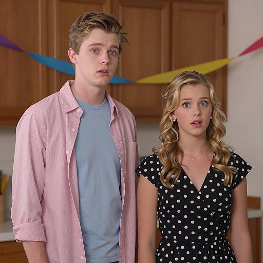 Surprised Couple Indoors with Streamers