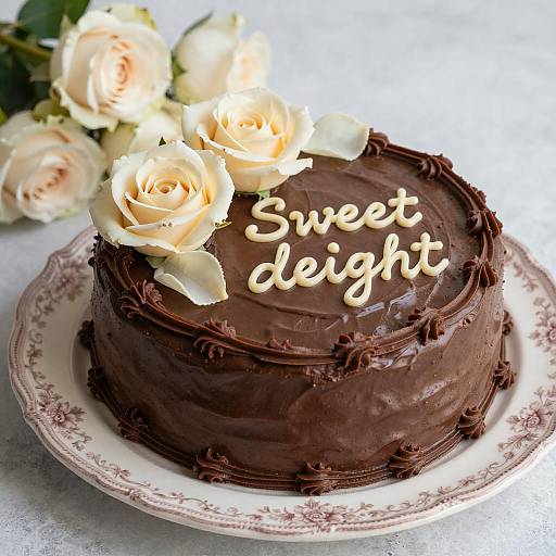 Elegant Chocolate Cake with Cream Roses
