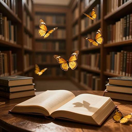 Golden Butterflies in a Dim Library