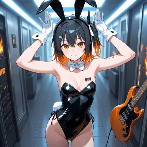 Anime Girl in Bunny Suit with Guitar