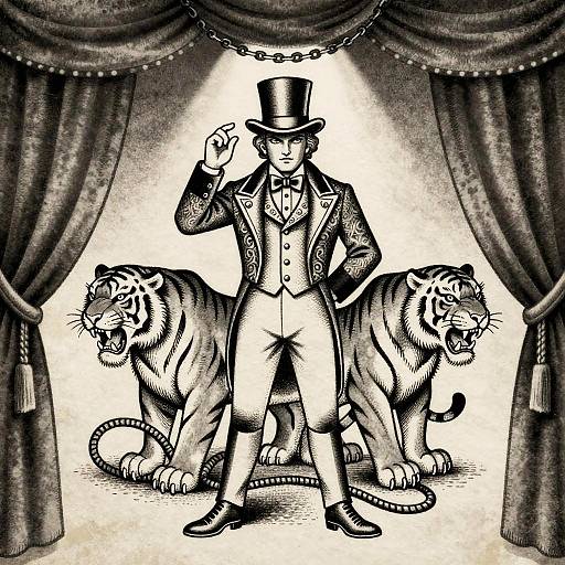Vintage Circus Ringmaster Tattoo Flash
