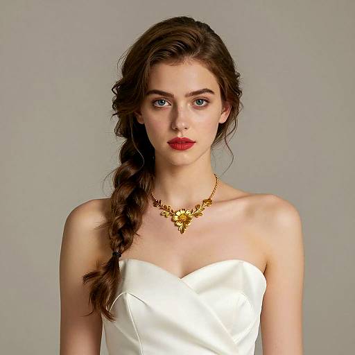 Elegant Woman with Side Braid and Gold Necklace