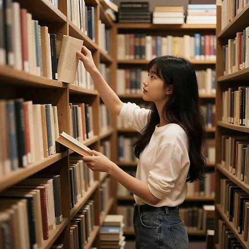 Photorealistic Girl in Dusty Bookshop