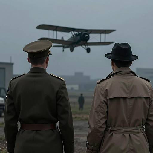 Silhouetted Men in Foggy Urban Scene