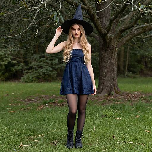 Realistic Blonde Witch Costume Outdoors