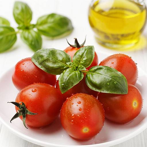 Close-up of Cherry Tomatoes with Basil