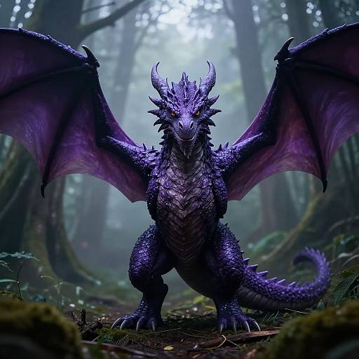 Realistic Purple Dragon in Enchanted Forest
