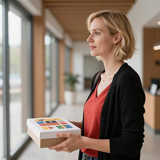 Blonde Woman in Modern Hallway Portrait