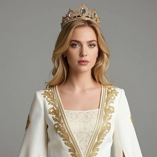 Blonde Woman in White Gold Dress