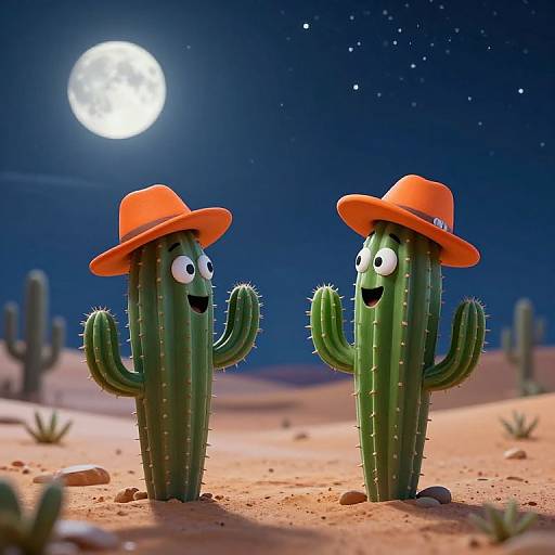 Whimsical Moonlit Desert Cacti