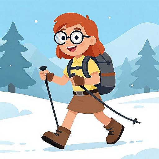 Joyful Cartoon Nordic Walking Woman