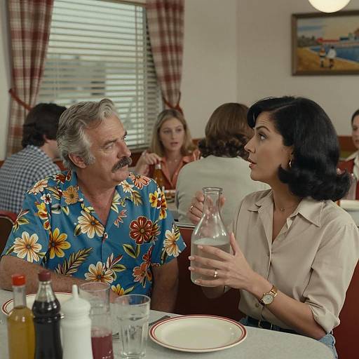 Casual 1970s Diner Scene with Two People