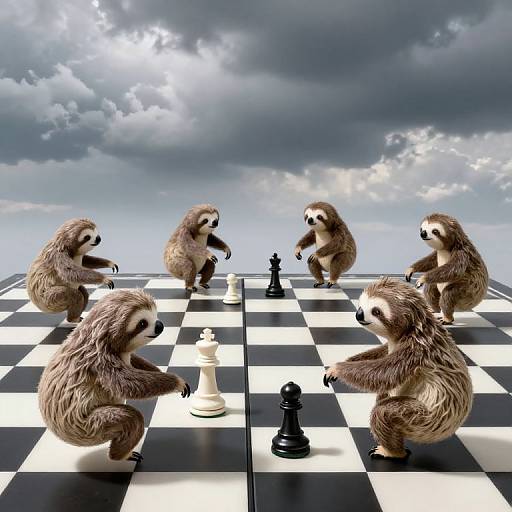 Levitating Sloths Playing Chess in Sky