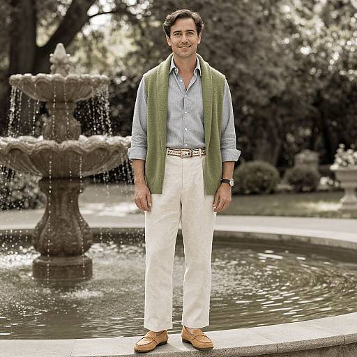 Stylish Man in Serene Garden Scene