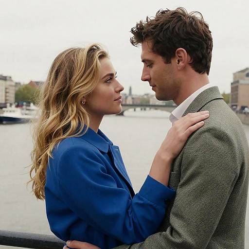 Intimate Riverfront Moment Between Couple