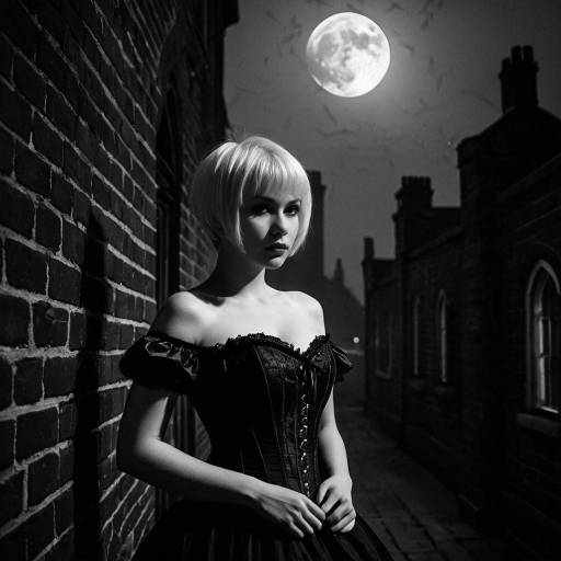 Gothic Woman by Moonlit Brick Wall
