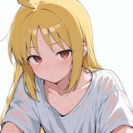 Blonde Girl with Red Eyes and Blush