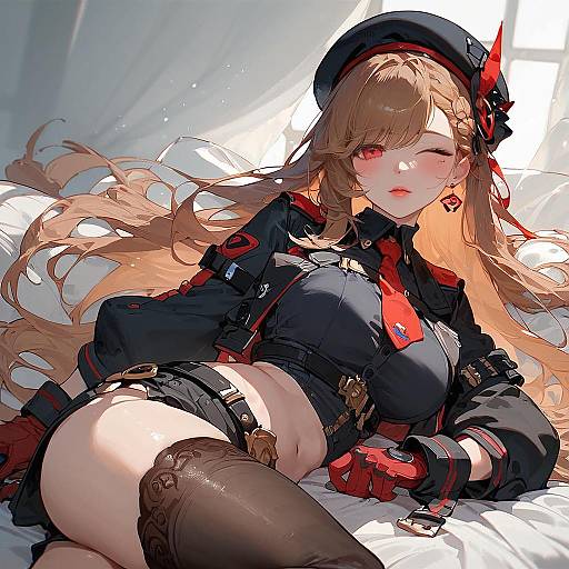 Sci-Fi Beret Girl with Orange Eyes