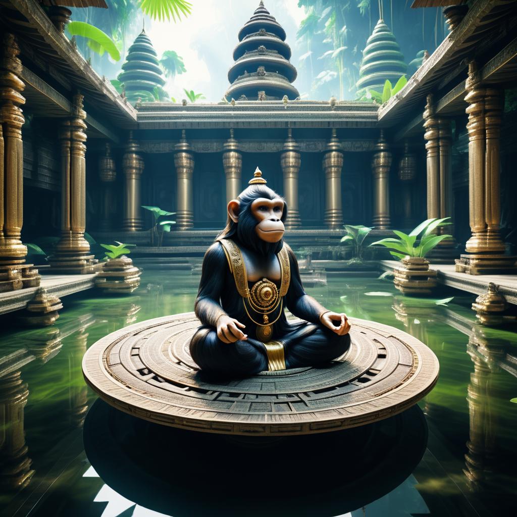 Floating Humanoid Monkey Meditation in Space