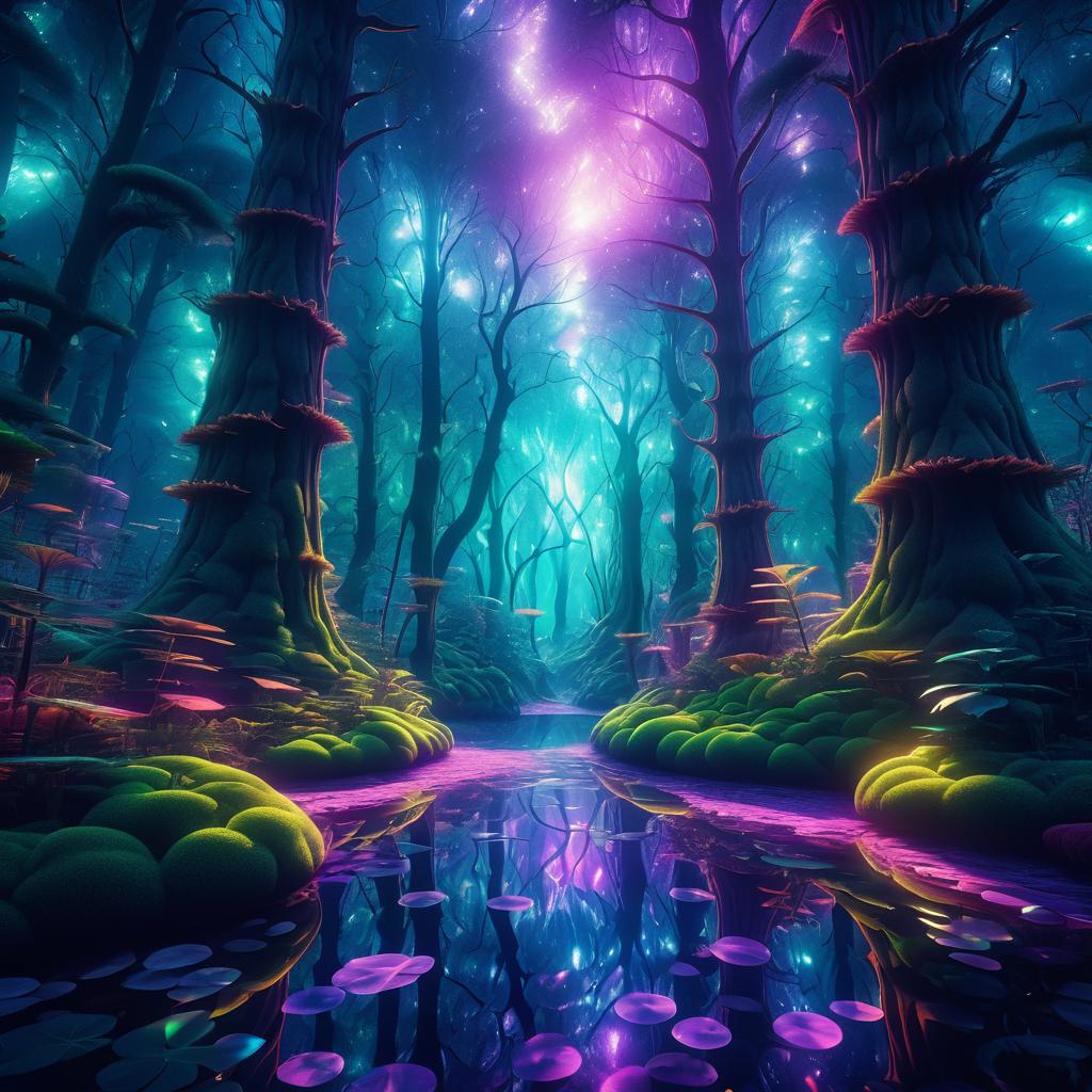 Vibrant Surreal Mystical Forest Artwork