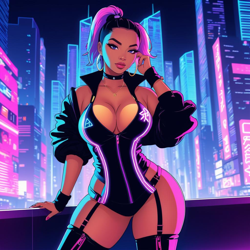 Sassy Anime Girl in Neon Hip-Hop Style