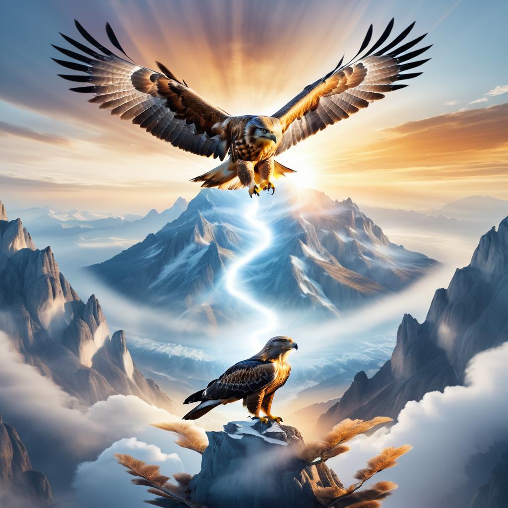 Surreal Hawk and Mountain Double Exposure Art