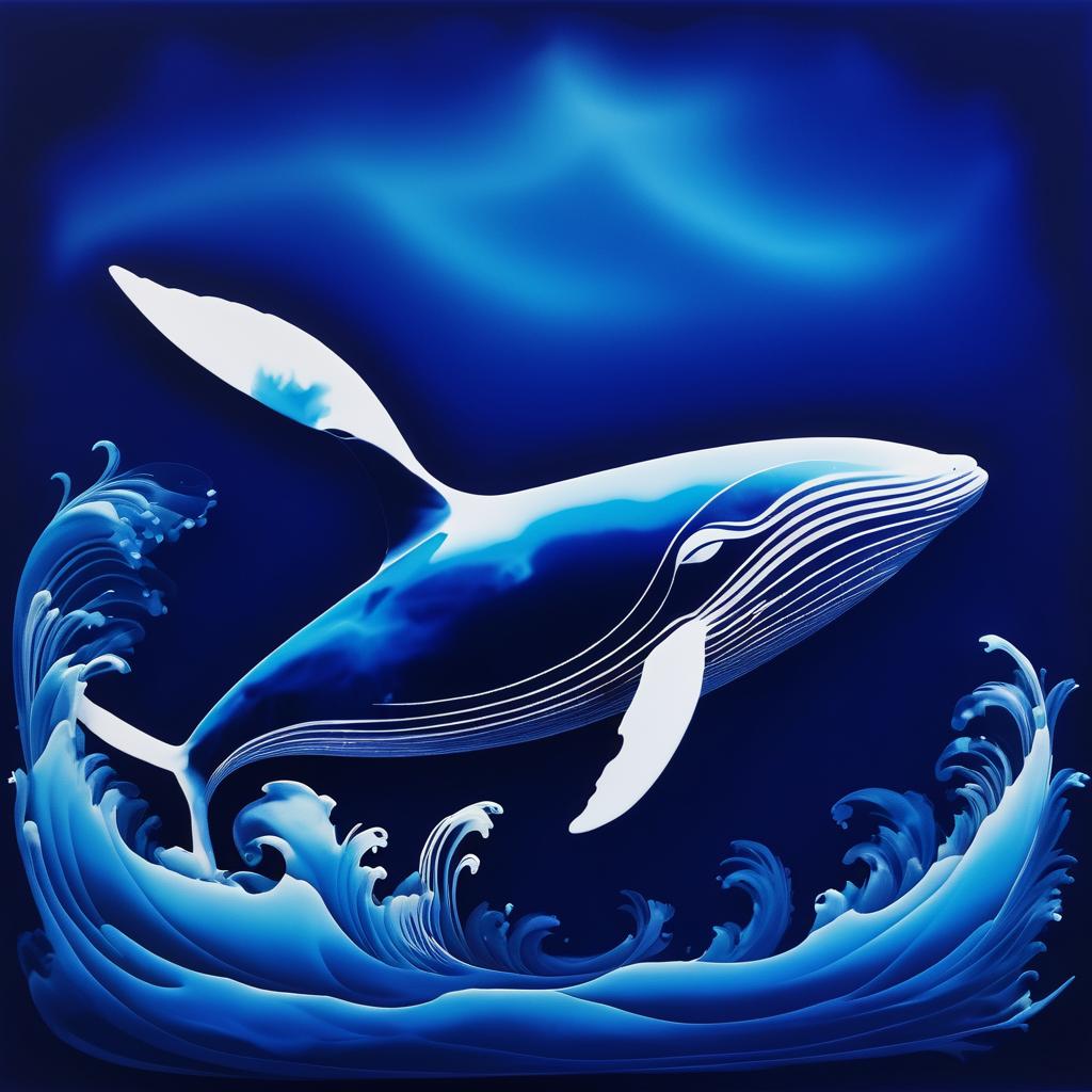 Serene Whale in Deep Sea Photogram Art