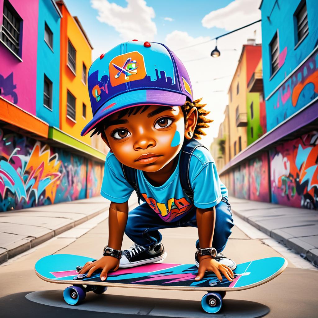 Dynamic Street Art of a Skateboarding Boy