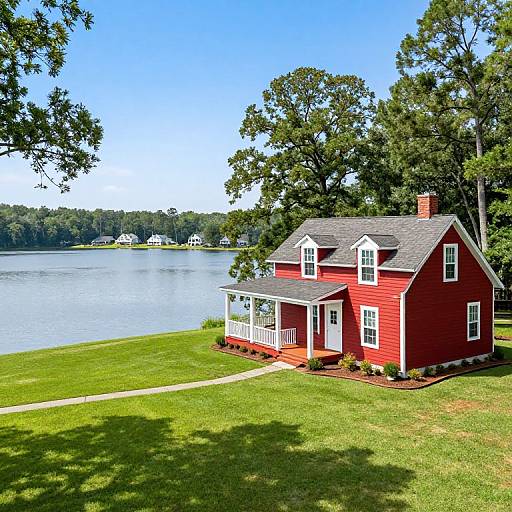 Serene Lakeside Red House Oasis