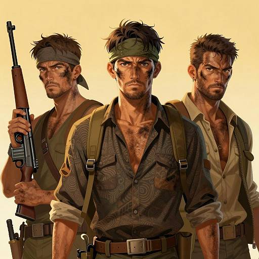 Three Rugged Men in Intense Expression