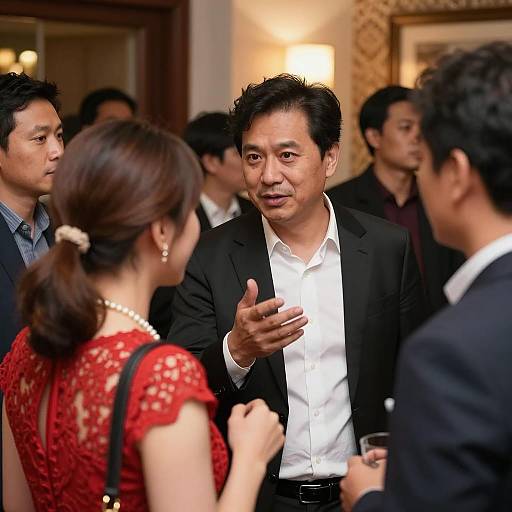 Group of People Mingling at Indoor Party