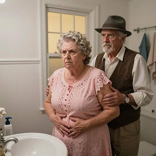 Emotional Bathroom Scene with Older Adults