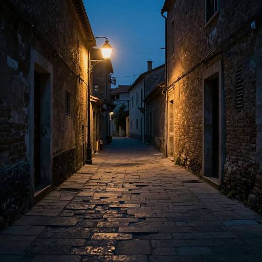 Moonlit Pathway and Warm Streetlamp